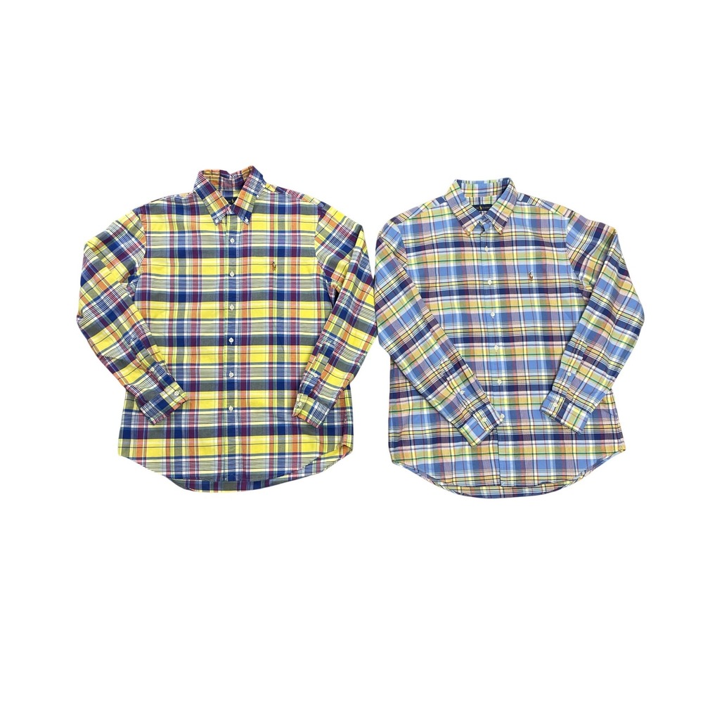 Ralph Lauren Plaid Long Sleeve Button Up Shirt Bundle Size Large Cotton Preppy